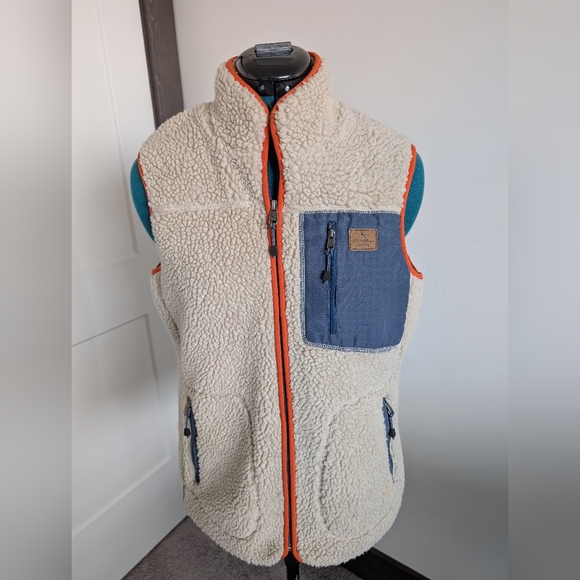 Eddie Bauer Jackets & Blazers - Eddie Bauer Cream Sherpa Vest with Blue Pocket & Orange Trim